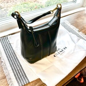 Coach Black Leather Shoulder Bag with Gold Accents